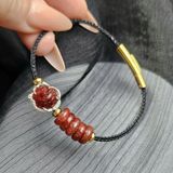  Vòng Tay Dây Cáp Hồ Ly Thạch Anh Tóc Đỏ Bọc Bạc Mix Ngũ Điếu 