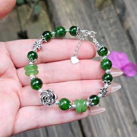 Vòng Tay Diopside Mix Đồng Điếu Ngọc Bích Charm Bạc ta chuẩn tự nhiên