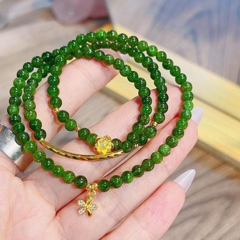 Vòng Tay Đá Diopside 5mm Mix Charm Vàng