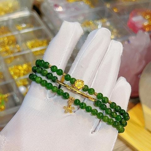 Vòng Tay Đá Diopside 5mm Mix Charm Vàng