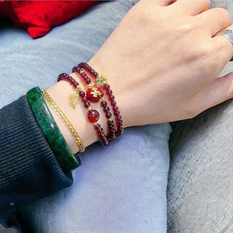 Vòng Tay Garnet Mix Túi Tiền Charm Vàng