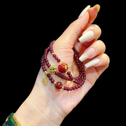 Vòng Tay Garnet Mix Túi Tiền Charm Vàng