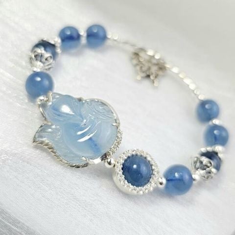  Vòng Tay Hồ Ly Aquamarine Mix Charm Bạc 