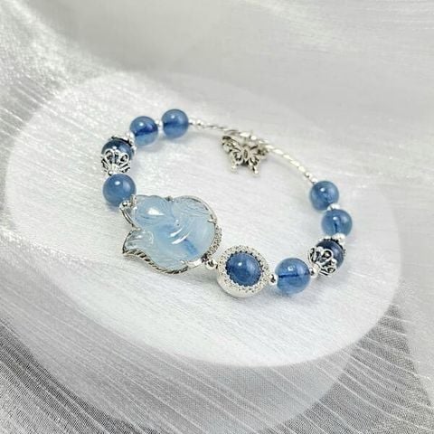  Vòng Tay Hồ Ly Aquamarine Mix Charm Bạc 
