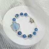  Vòng Tay Hồ Ly Aquamarine Mix Charm Bạc 