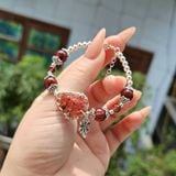  Vòng Tay Bạc Hồ Ly Chúa Thạch Anh Tóc Đỏ Bọc Bạc Mix Charm 