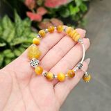  Vòng Tay Hồ Ly Mắt Hổ Vàng Tâm Mix Ngũ Điếu & Charm Bạc 