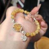  Vòng Tay Hồ Ly Thạch Anh Tóc Vàng Bọc Bạc Mix Charm 005 