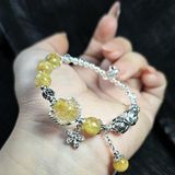  Vòng Tay Hồ Ly Thạch Anh Tóc Vàng Mix Charm Bạc 01 