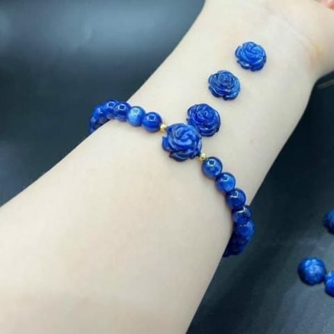 Vòng Tay Kyanite Hoa Mẫu Đơn mix Bi Vàng