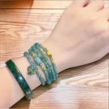  Vòng Tay Lam Ngọc Dẹt Mix Charm Vàng 24k 