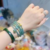  Vòng Tay Lam Ngọc Dẹt Mix Charm Vàng 24k 