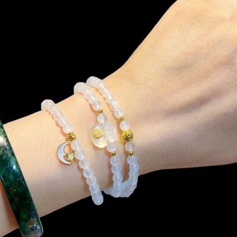 Vòng Tay Moonstone Mix Túi Tiền Charm Vàng