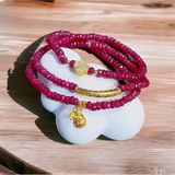  Vòng Tay Ruby Bánh Xe Cắt Giác Mix Charm Vàng 