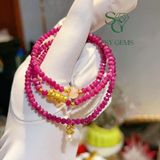  Vòng Tay Ruby Bánh Xe Cắt Giác Mix Tỳ Hưu Charm Vàng 