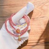  Vòng Tay Thạch Anh Dâu Hồng Mix Charm Vàng Túi Tiền Đồng Điếu 