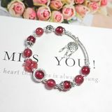 Vòng Tay Thạch Anh Dâu Tây Đỏ Mix Hồ Ly Charm Bạc 