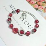  Vòng Tay Thạch Anh Dâu Tây Đỏ Mix Hồ Ly Charm Bạc 