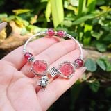  Vòng Tay Thạch Anh Dâu Tây Mix Hồ Ly Hoa Mẫu Đơn Charm Bạc 