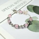  Vòng Tay Thạch Anh Hồng Mix Charm Bạc 