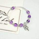  Vòng Tay Thạch Anh Tím Mix Charm Bạc 