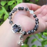  Vòng Tay Thạch Anh Tóc Đen Mix Hồ Ly Charm Bạc 