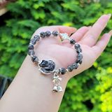  Vòng Tay Thạch Anh Tóc Đen Mix Hồ Ly Charm Bạc 