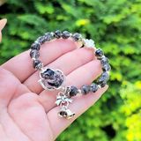  Vòng Tay Thạch Anh Tóc Đen Mix Hồ Ly Charm Bạc 