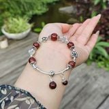  Vòng Tay Thạch Anh Tóc Đỏ Mix Charm Bạc 001 