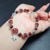  Vòng Tay Thạch Anh Tóc Đỏ Mix Cỏ 4 Lá Charm Bạc 