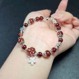  Vòng Tay Thạch Anh Tóc Đỏ Mix Cỏ 4 Lá Charm Bạc 