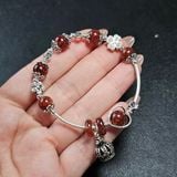  Vòng Tay Thạch Anh Tóc Đỏ Mix Đồng Điếu Charm Bạc 