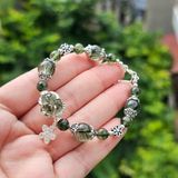  Vòng Tay Thạch Anh Tóc Xanh Mix Tỳ Hưu Charm Bạc 