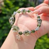  Vòng Tay Thạch Anh Tóc Xanh Mix Tỳ Hưu Charm Bạc 
