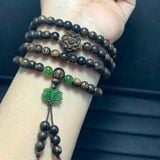  Vòng tay Trầm hương sánh 6mm mix bi vàng và sen ngọc bích 