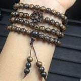  Vòng tay Trầm hương sánh chìm 6mm mix sen và bi vàng 10k 