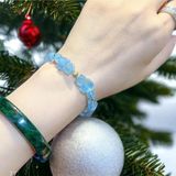  Vòng Tay Tỳ Hưu Đá Aquamarine Mix Bi Vàng 