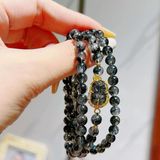  Vòng Tay Thạch Anh Tóc Đen Mix Tỳ Hưu Bọc Vàng 