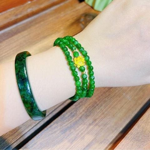 Vòng Tay Đá Diopside Mix Bi và Sen Vàng 24k