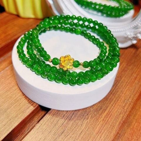 Vòng Tay Đá Diopside Mix Bi và Sen Vàng 24k