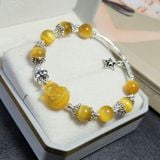  Vòng Tay Mắt Hổ Vàng Tâm Mix Hồ Ly Và Charm Bạc 