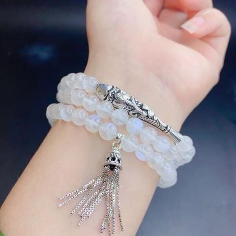 Vòng Tay Đá Moonstone Mix Charm Bạc