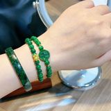  Vòng Tay Đá Sơn Thủy Mix Charm Chữ Vạn và Cá Chép vàng 10k 
