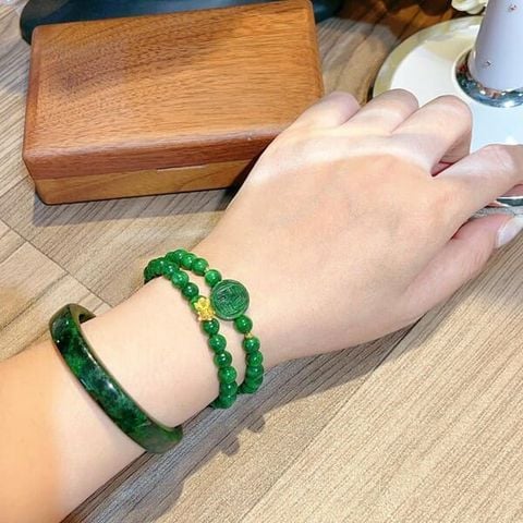 Vòng Tay Đá Sơn Thủy Mix Charm Chữ Vạn và Cá Chép vàng 10k