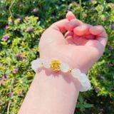  Vòng Tay Đá Mặt Trăng Moonstone Mix Hoa Sen và Bi Vàng 24k 