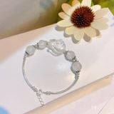  Vòng Tay Hồ Ly Thạch Anh Trắng Mix Charm Bạc 