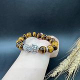  Vòng Tay Nam Mắt Hổ Vàng Nâu mix Tỳ Hưu 