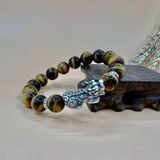  Vòng Tay Nam Mắt Hổ Vàng Nâu mix Tỳ Hưu 