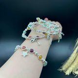  Vòng Tay Mân Côi Mix Đá Quý Charm Bạc 