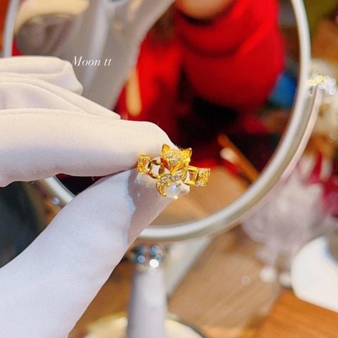 Nhẫn Hồ Ly Vàng Hồng Bạch Kim mix Đá Moonstone